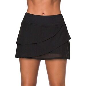 Aleumder Swim Skirt Women's Ruffle Skort High Waist‎ Tummy Control Black M